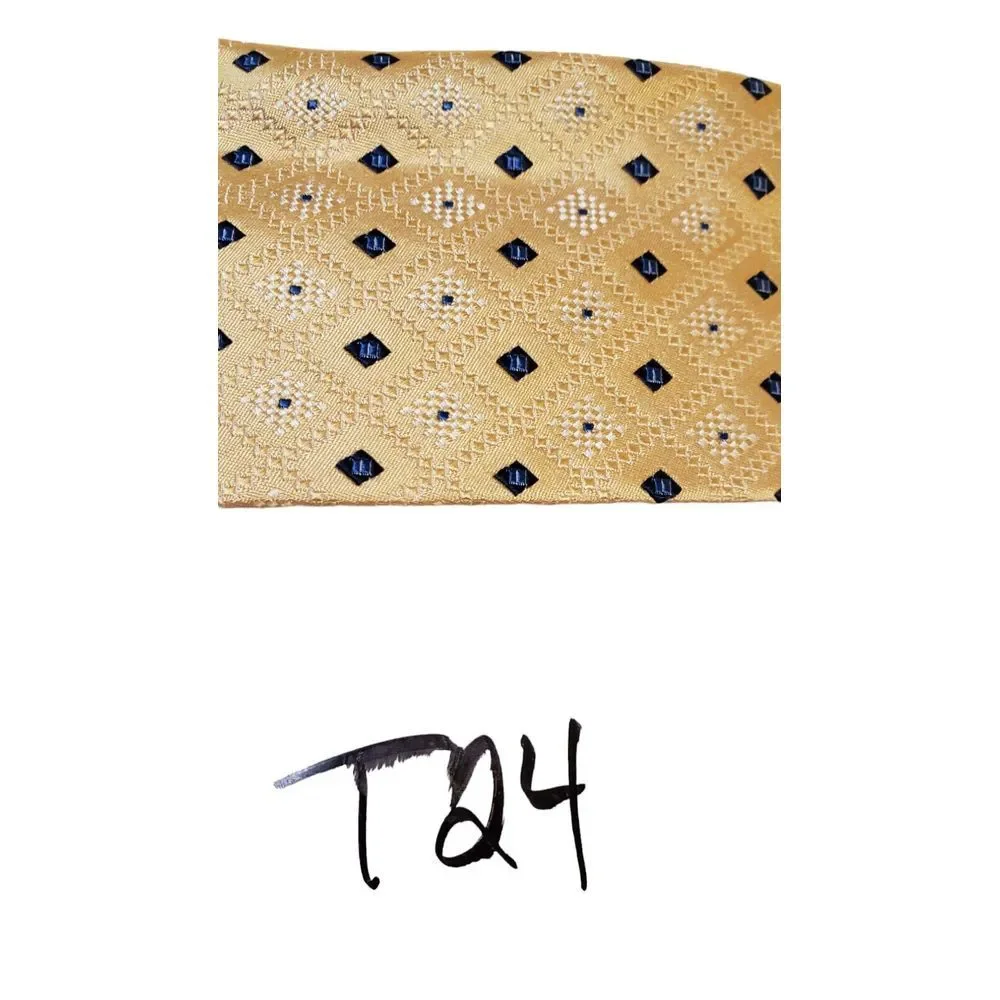 Van Heusen 100% Silk‎ Tie Woven Yellow Blue Geometric Mens Woven Short